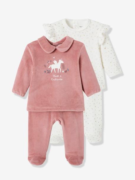 Pack Of 2 Unicorn Pyjamas In Velour For Babies White Baby Vertbaudet
