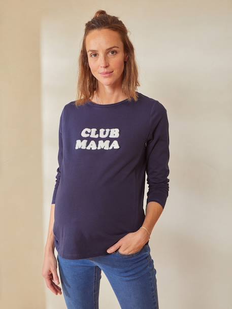Top with Message, in Organic Cotton, Maternity & Nursing BLUE DARK SOLID+GREEN DARK SOLID WITH DESIGN 