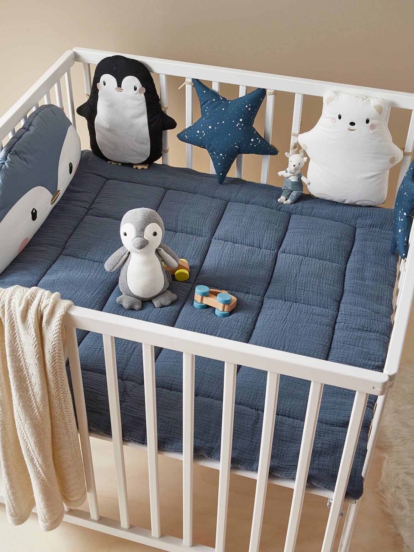 Adaptable Cot Playpen Bumper Pole Star Dark Blue Bedding Decor Vertbaudet