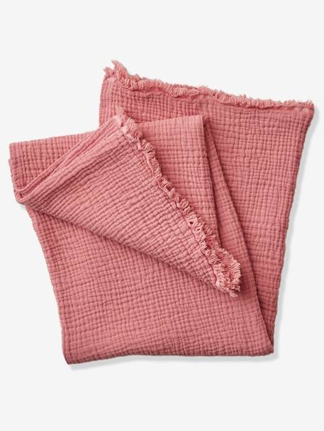 Blanket in Organic Cotton Gauze BLUE DARK SOLID+Brown+Pink 