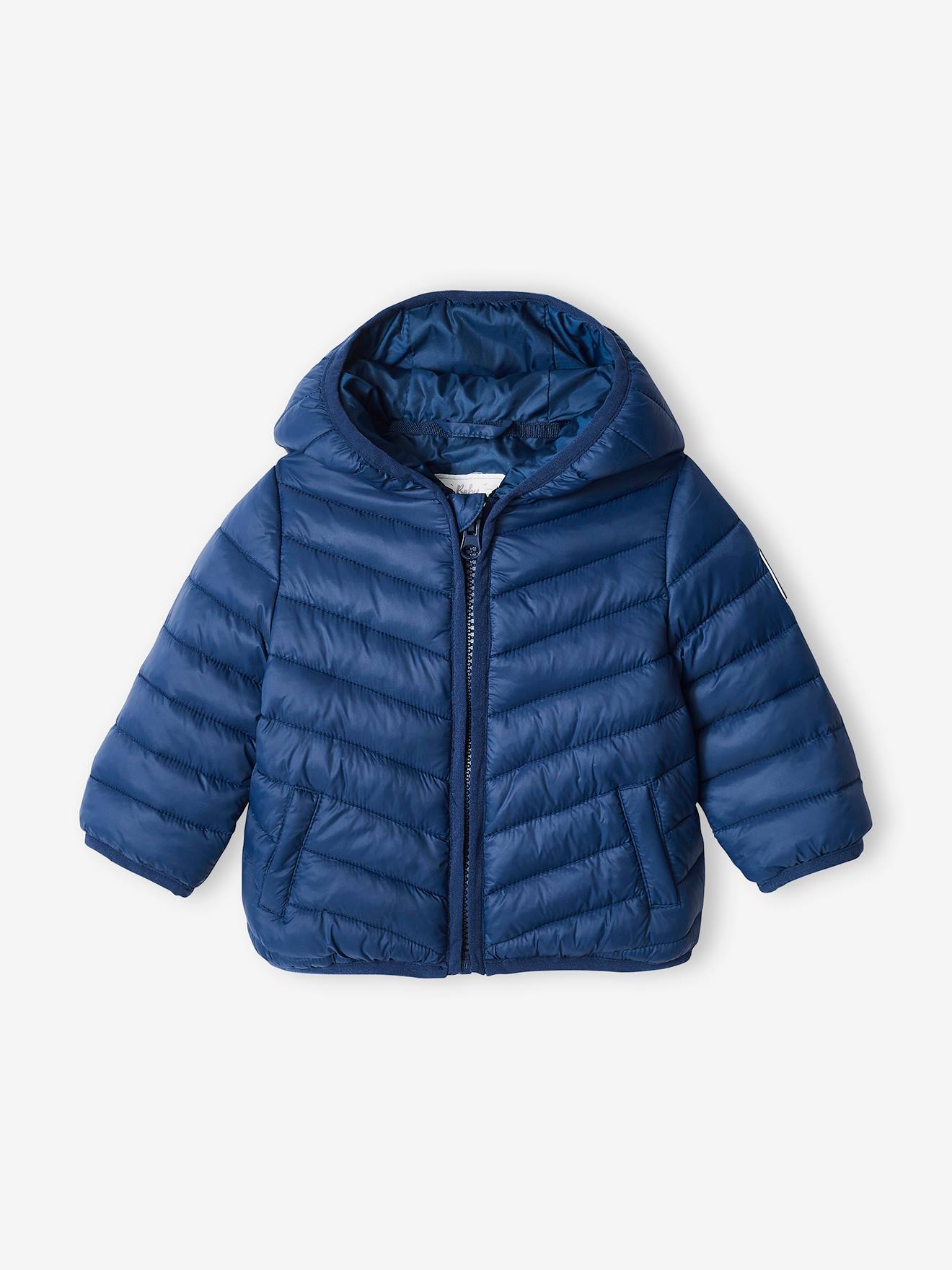 Lightweight Padded Jacket with Hood for Babies blue dark solid