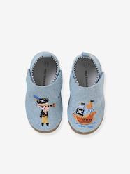Shoes-Baby Footwear-Slippers & Booties-Touch-Fastening Slippers in Denim for Baby Boys