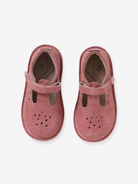 Leather Shoes for Girls, Designed for Autonomy ecru+gold+PINK MEDIUM SOLID WITH DESIG 