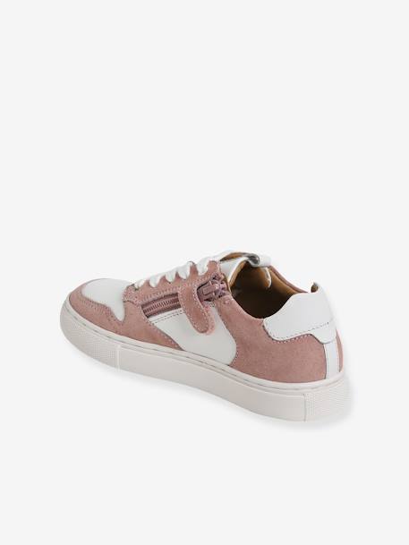 Leather Trainers with Laces & Zips for Girls PINK MEDIUM 2 COLOR/MULTICOL 