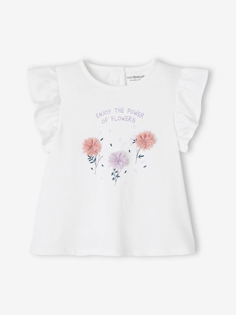 T-Shirt with Flowers in Relief, for Babies - light pink, Baby | Vertbaudet