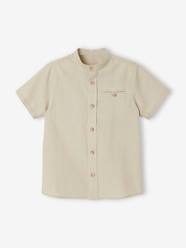Boys-Shirts-Short-Sleeved Shirt with Mandarin Collar in Cotton/Linen for Boys