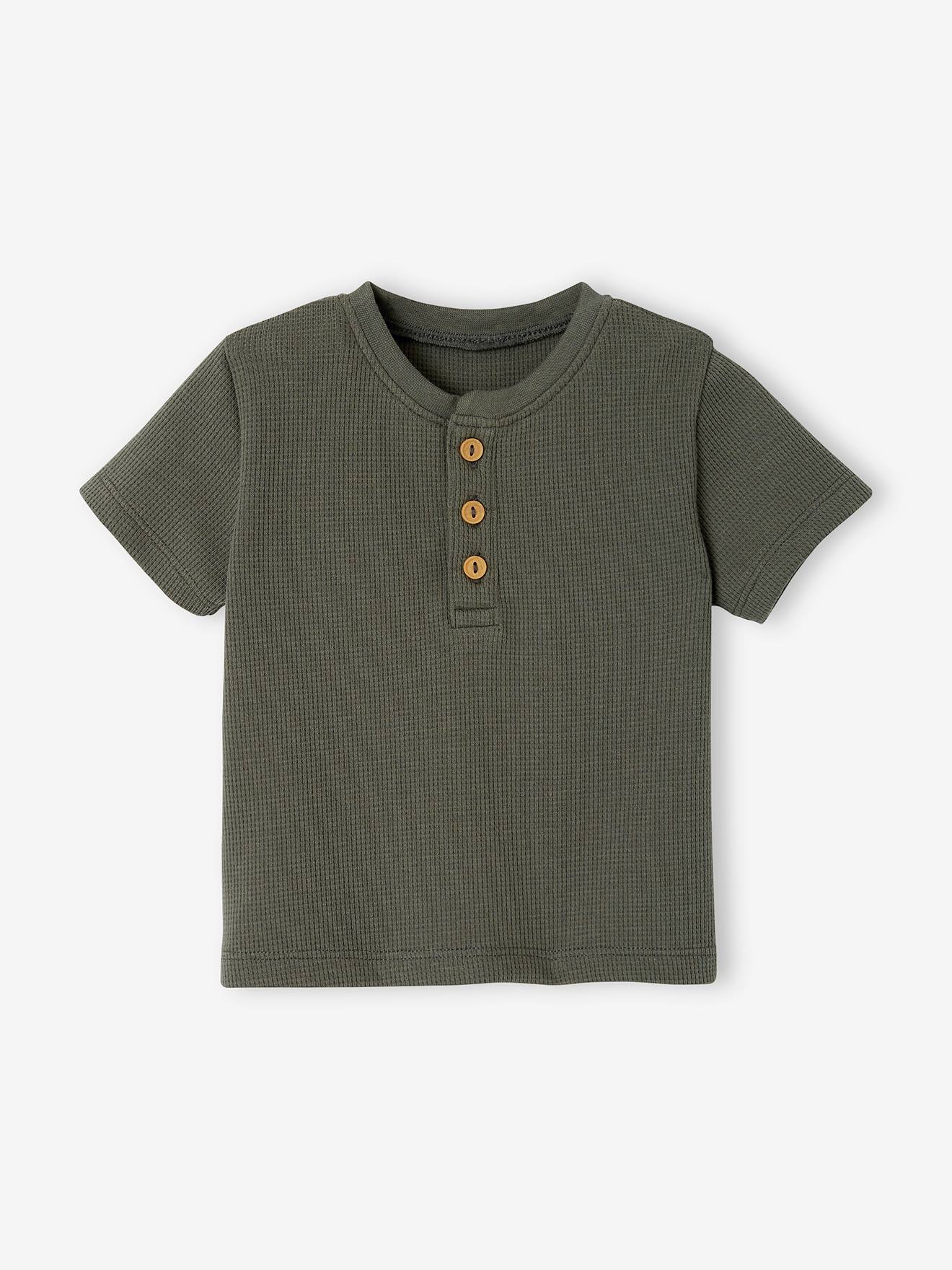 Honeycomb Grandad-Style T-Shirt for Babies green medium solid