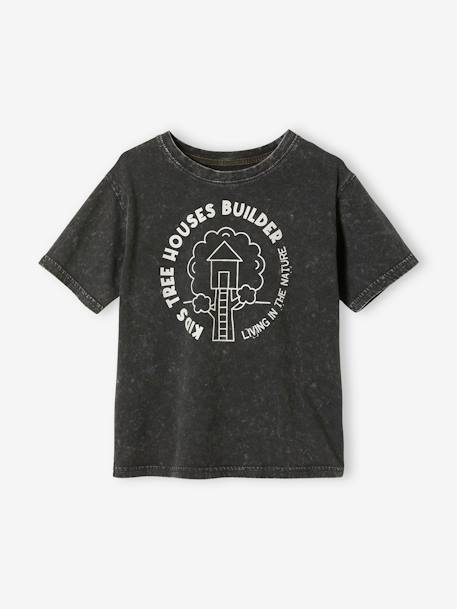 T-Shirt with Hut, for Boys GREY MEDIUM SOLID WITH DESIGN 