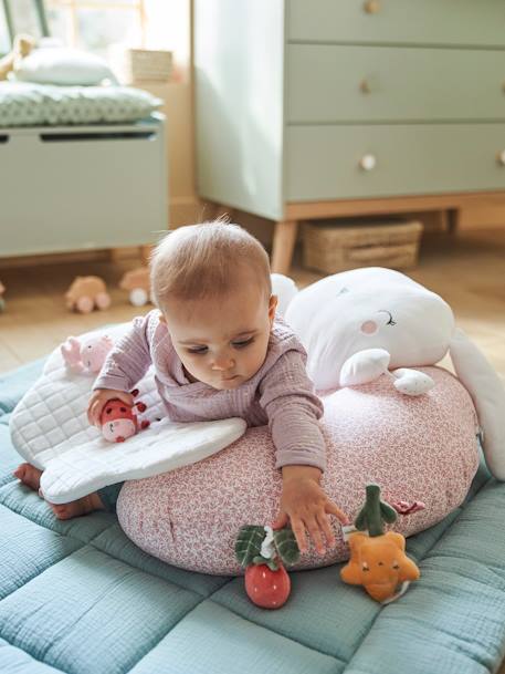 Cushion for Babies, Designed for Discovery GREEN DARK SOLID WITH DESIGN+Light Pink+Orange 