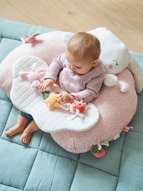 Cushion for Babies, Designed for Discovery GREEN DARK SOLID WITH DESIGN+Light Pink+Orange 