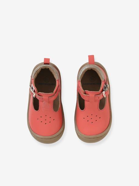 Soft Leather T-Strap Shoes for Baby Girls, Designed for Crawling PINK MEDIUM SOLID 