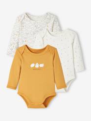 Baby-Bodysuits & Sleepsuits-Pack of 3 Long Sleeve "Sheep" Bodysuits with Cutaway Shoulders, for Babies