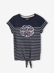 Girls-Tops-Striped T-Shirt, Motif with Sequins