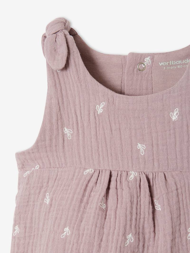 Jumpsuit for Newborn Babies, Embroidery in Cotton Gauze light green