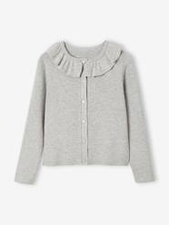 Girls-Cardigans, Jumpers & Sweatshirts-Cardigans-Cropped Cardigan with Wide Collar for Girls