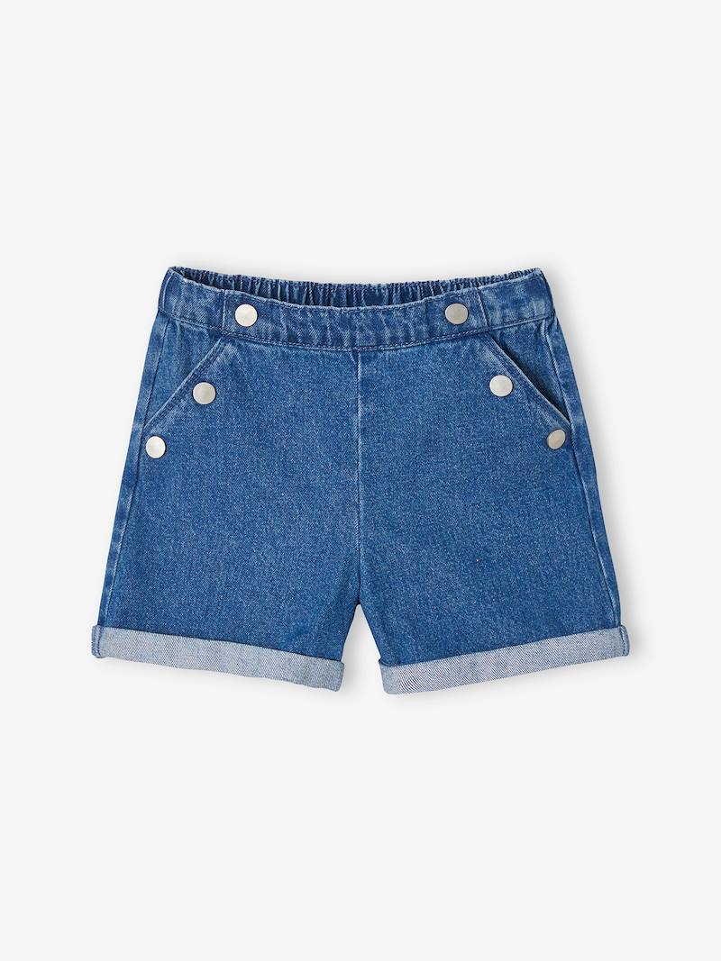 Denim Shorts with Fancy Buttons for Girls - blue dark wasched, Girls ...