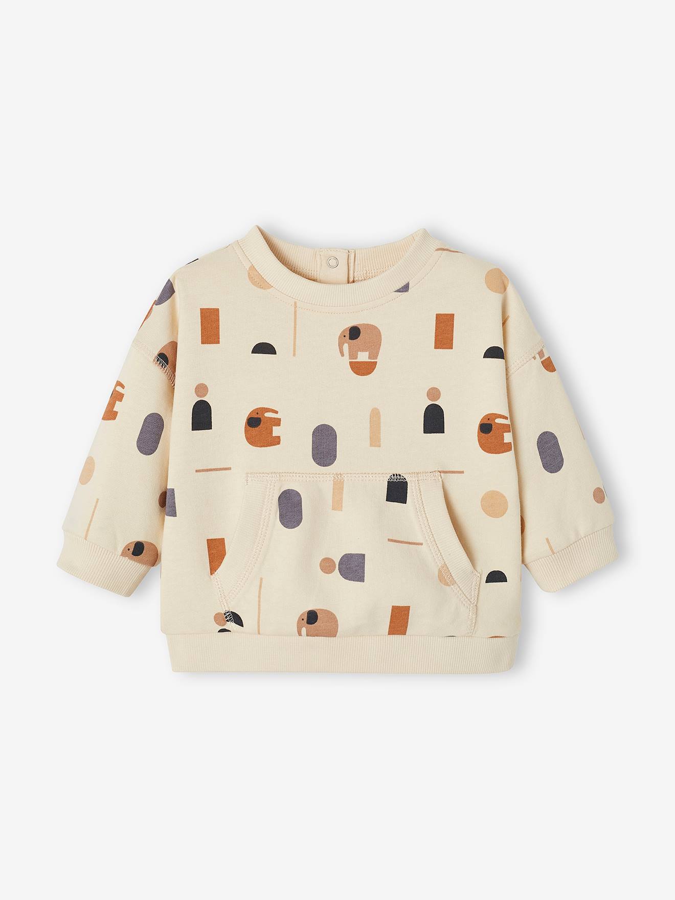 Fleece Sweatshirt for Babies beige light all over printed