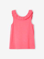 Girls-Sleeveless Top with Frilly Collar in Broderie Anglaise for Girls