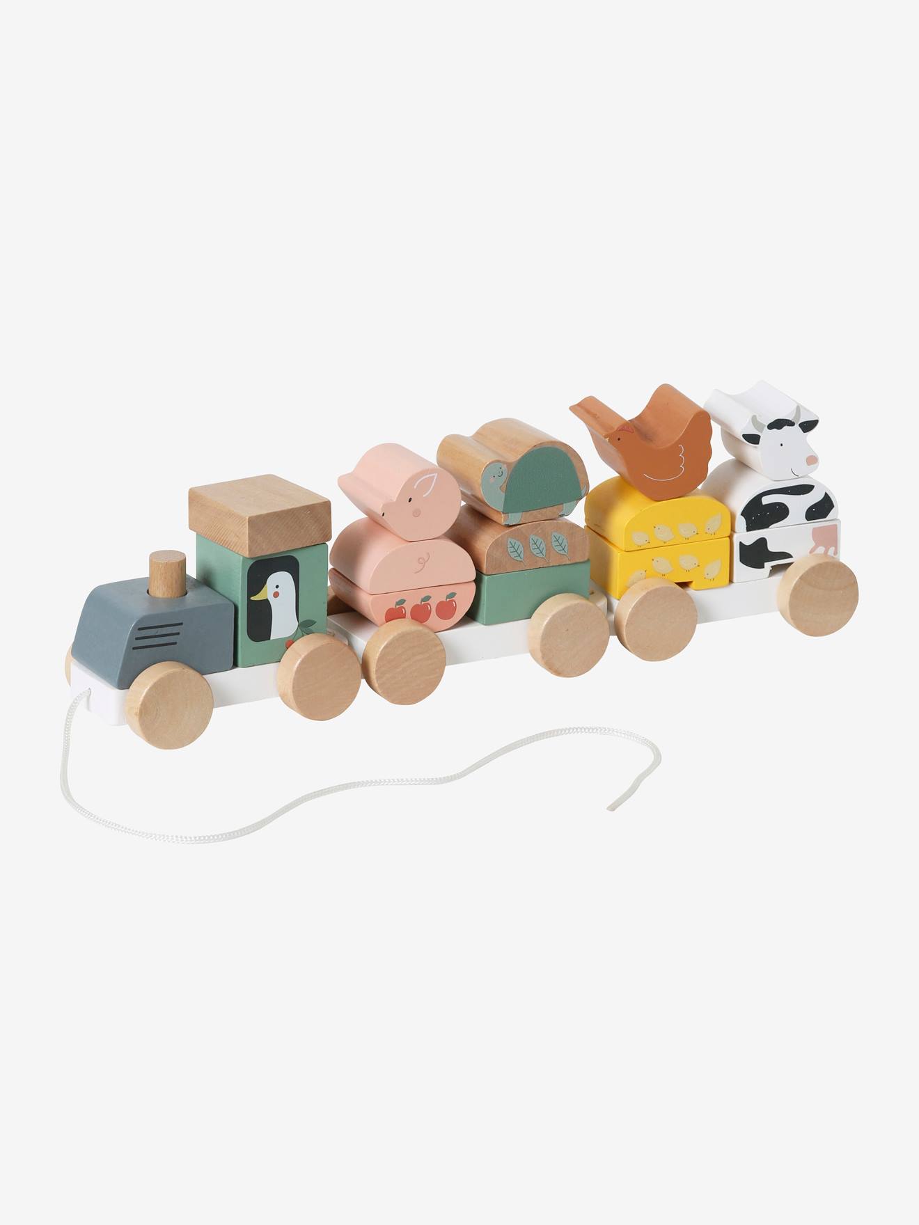 Wooden Pull-Along Train with Several Activities - FSC(r) Certified beige light solid with design