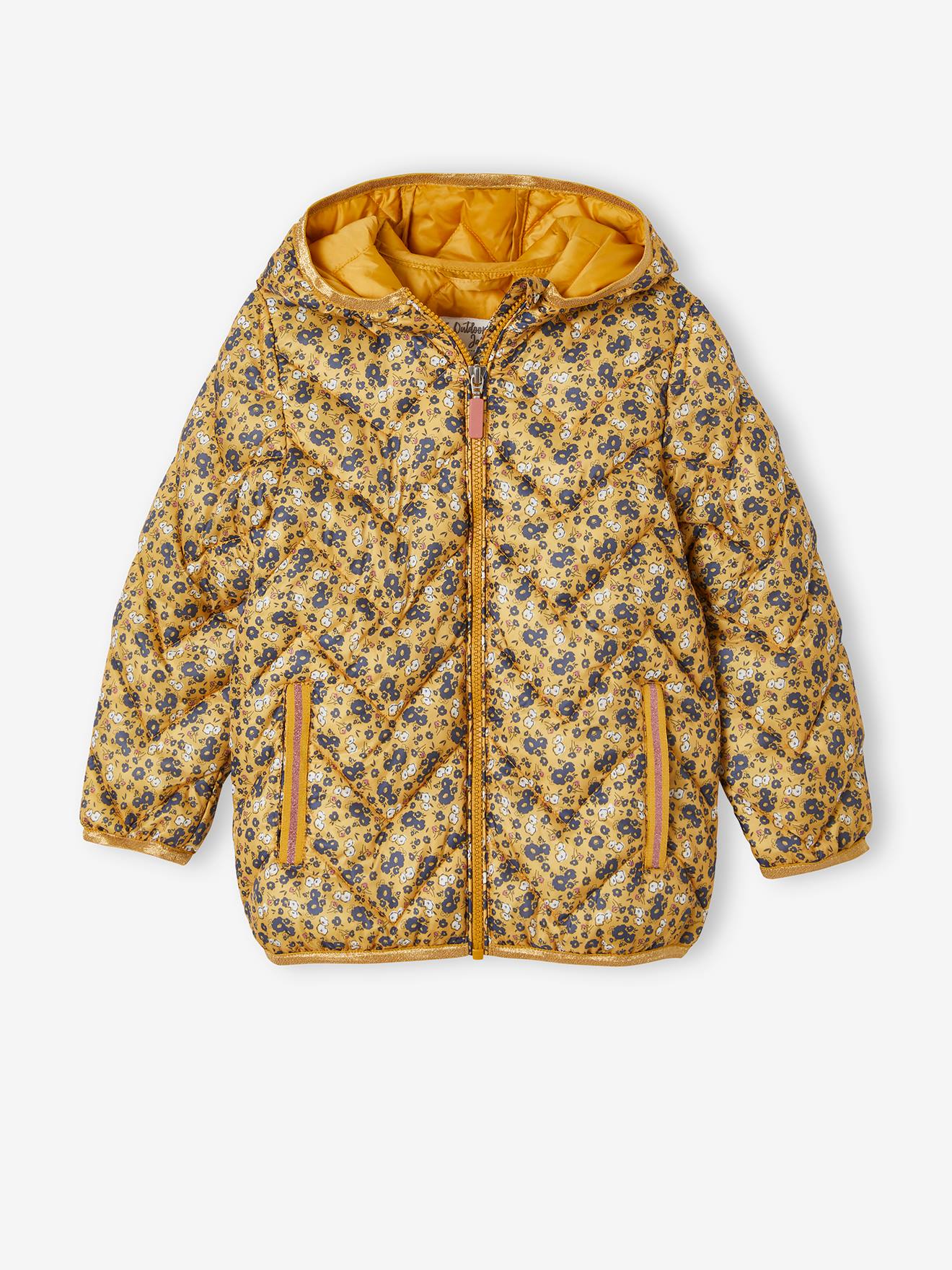 Lightweight Padded Jacket with Hood & Printed Motifs