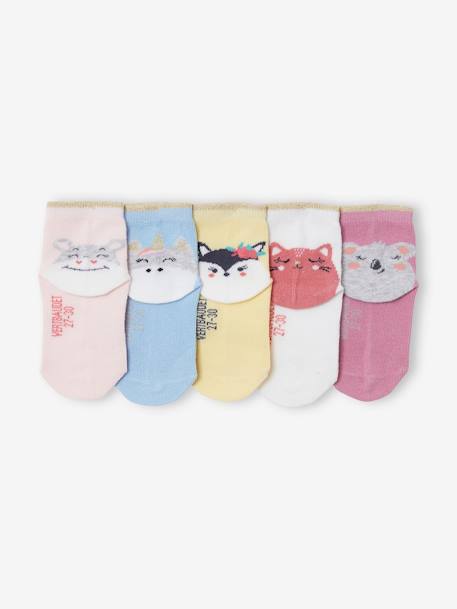 Pack of 5 Pairs of Animals Socks, Oeko-Tex® PINK LIGHT 2 COLOR/MULTICOL R 