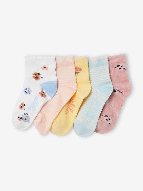 Pack of 5 Pairs of Flower Socks, Oeko-Tex® WHITE LIGHT TWO COLOR/MULTICOL 
