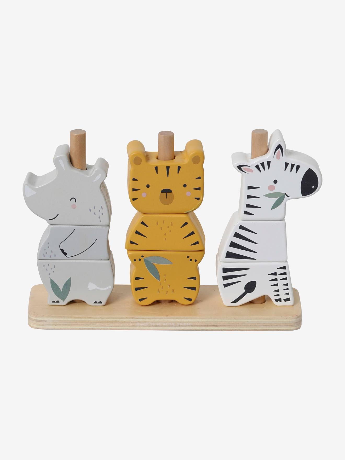 Stackable Jungle Animals in FSC(r) Wood beige medium solid with decor