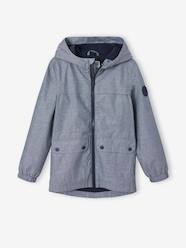Boys-Coats & Jackets-Water-Repellent Windcheater with Hood, in Chambray, for Boys