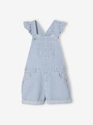Girls-Dungarees & Playsuits-Striped Dungaree Shorts with Frilly Straps for Girls