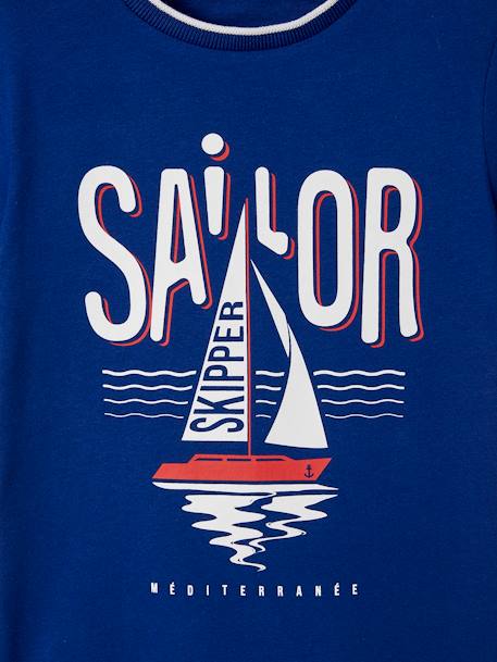T-Shirt with Boat, for Boys BLUE MEDIUM SOLID WITH DESIGN 