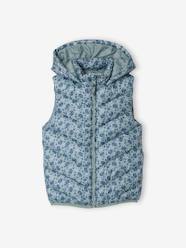 Girls-Coats & Jackets-Padded Jackets-Floral Bodywarmer with Hood, for Girls