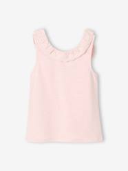 Girls-Sleeveless Top with Frilly Collar in Broderie Anglaise for Girls