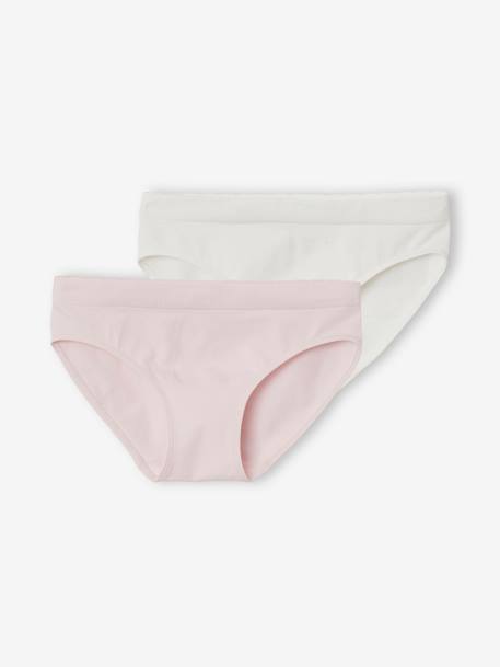 Pack of 2 Microfibre Briefs for Girls PINK MEDIUM SOLID 