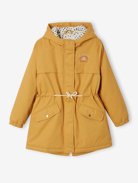 Hooded Parka with Recycled Polyester Padding, for Girls BLUE LIGHT SOLID+YELLOW MEDIUM SOLID 