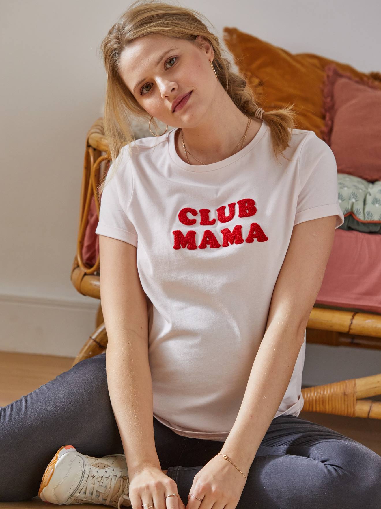 T-Shirt with Message, in Organic Cotton, Maternity & Nursing Special pink light solid with design