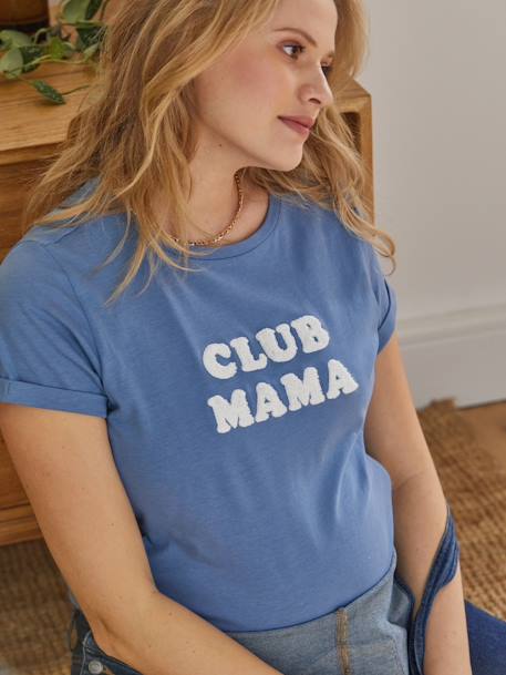 T-Shirt with Message, in Organic Cotton, Maternity & Nursing Special BLUE MEDIUM SOLID WITH DESIGN+BROWN LIGHT SOLID+BROWN MEDIUM SOLID+GREY DARK SOLID WITH DESIGN+PINK LIGHT SOLID WITH DESIGN 
