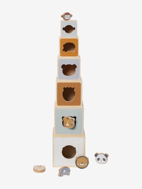 Tanzania Cube Tower with Shape Sorter in FSC® Wood BEIGE MEDIUM SOLID WITH DECOR 