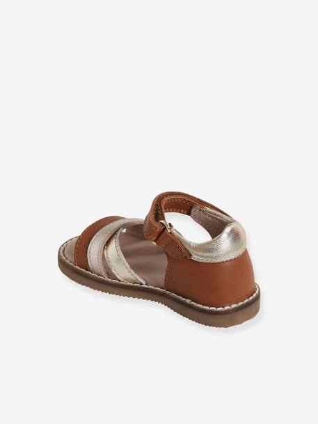 Leather Sandals with Touch-Fastener, for Baby Girls BROWN MEDIUM 2 COLOR/MULTICOL+PINK MEDIUM METALLIZED 