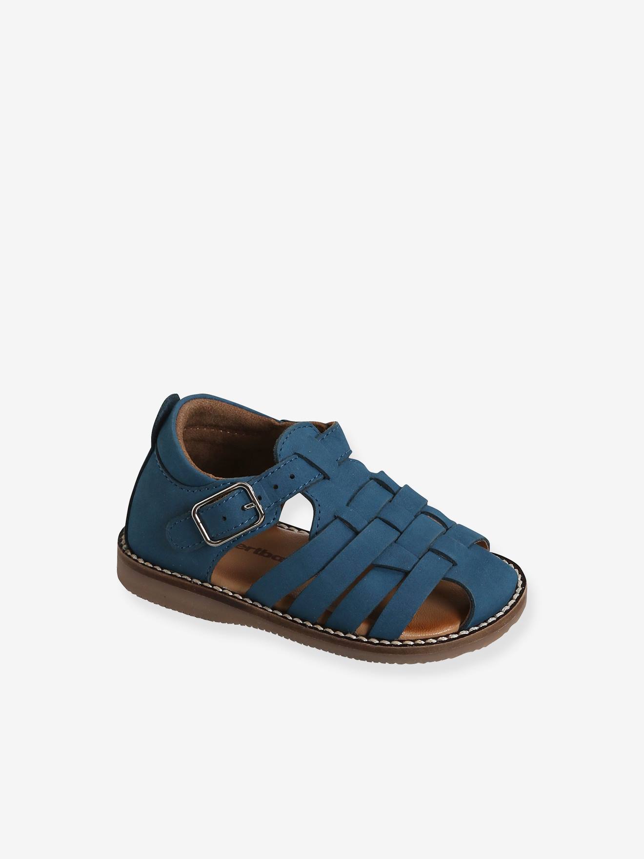 Closed-Toe Leather Sandals for Babies blue dark solid