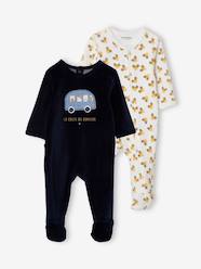 Baby-Pack of 2 "Car ride" Sleepsuits In Velour, for Baby Boys, Oeko Tex®