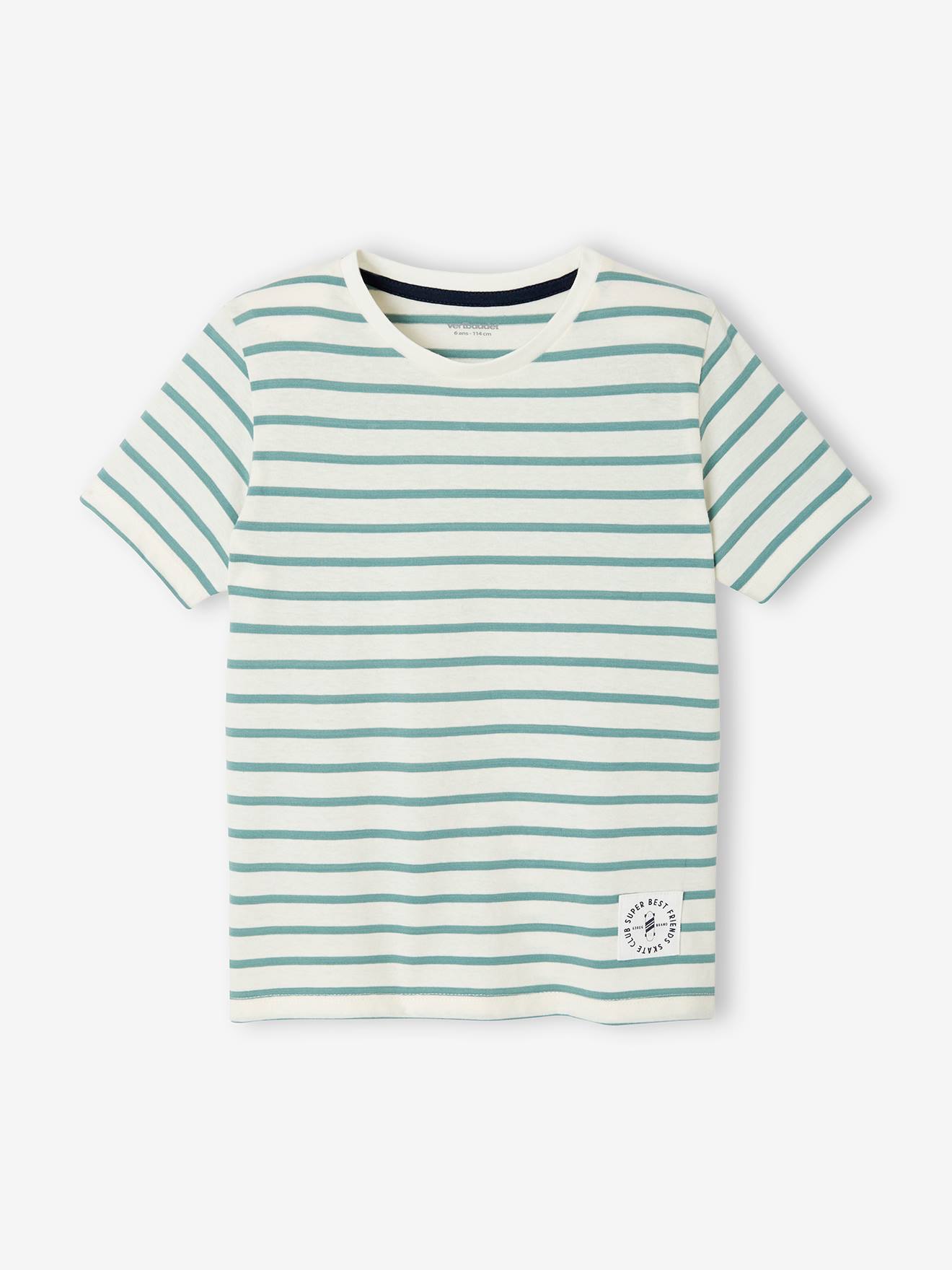 Short-Sleeved Sailor-Style T-Shirt for Boys green medium striped