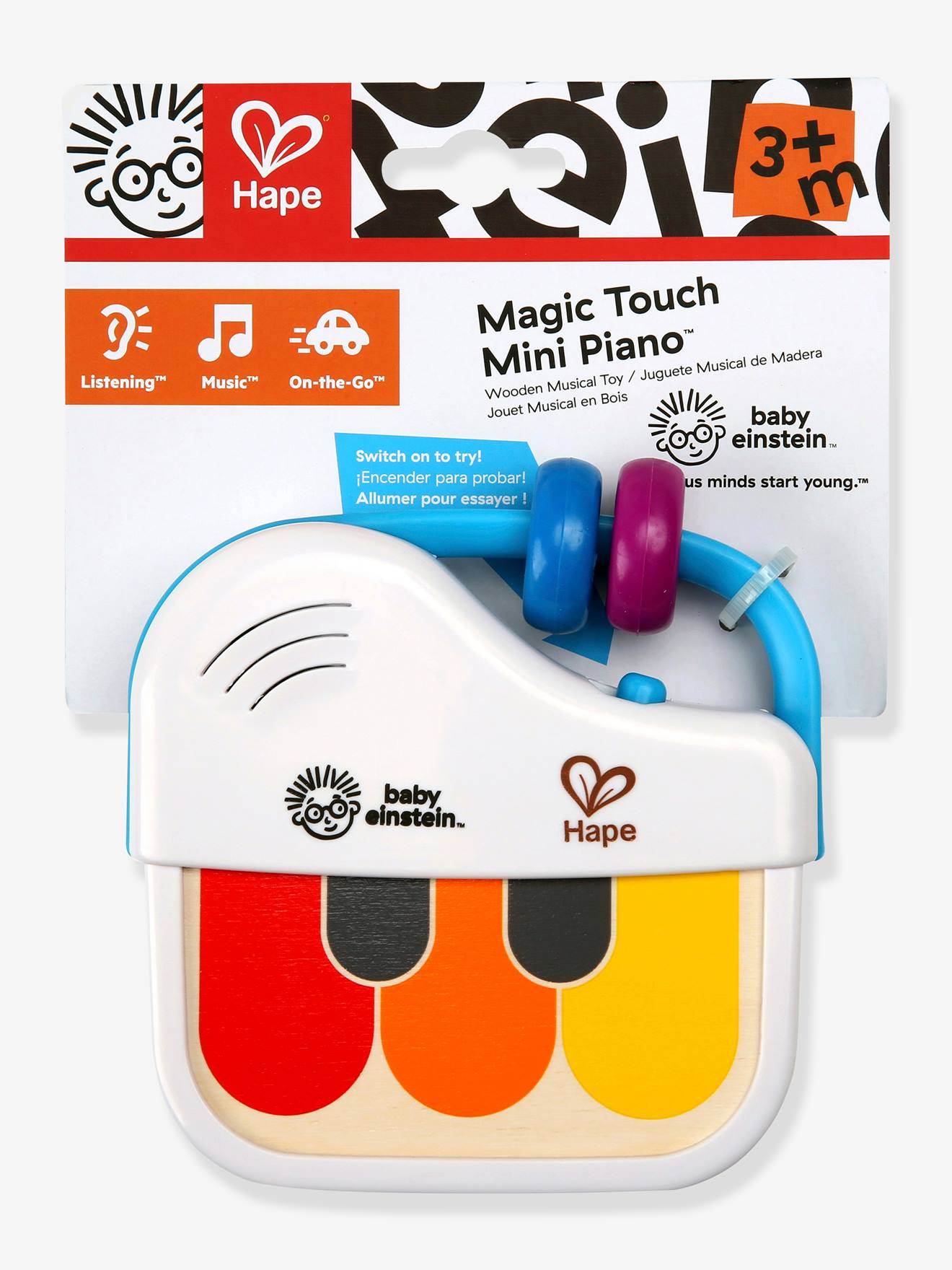 Mini Piano Magic Touch Rattle, by HAPE white bright 2 color/multicol