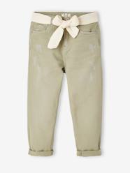Girls-Trousers-"Mom Fit" Trousers with Scarf Belt in Cotton Gauze for Girls