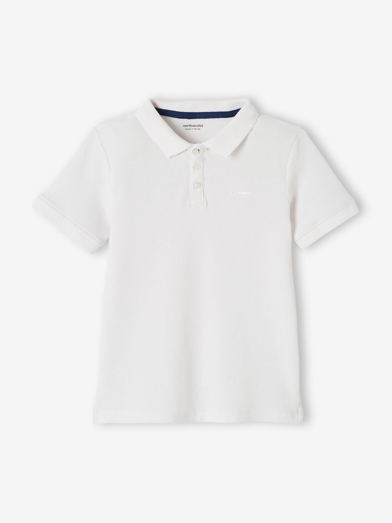 Short Sleeve Polo Shirt, Embroidery on the Chest, for Boys white light solid with design