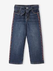 Girls-Trousers-Wide Trousers with Embroidered Flowers, for Girls