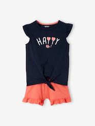 Girls-Tops-Frilly Combo, Knot Effect T-Shirt & Shorts