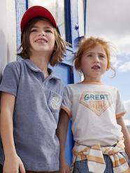 Boys-Tops-French Terry Polo Shirt with Embroidered Inscription, for Boys