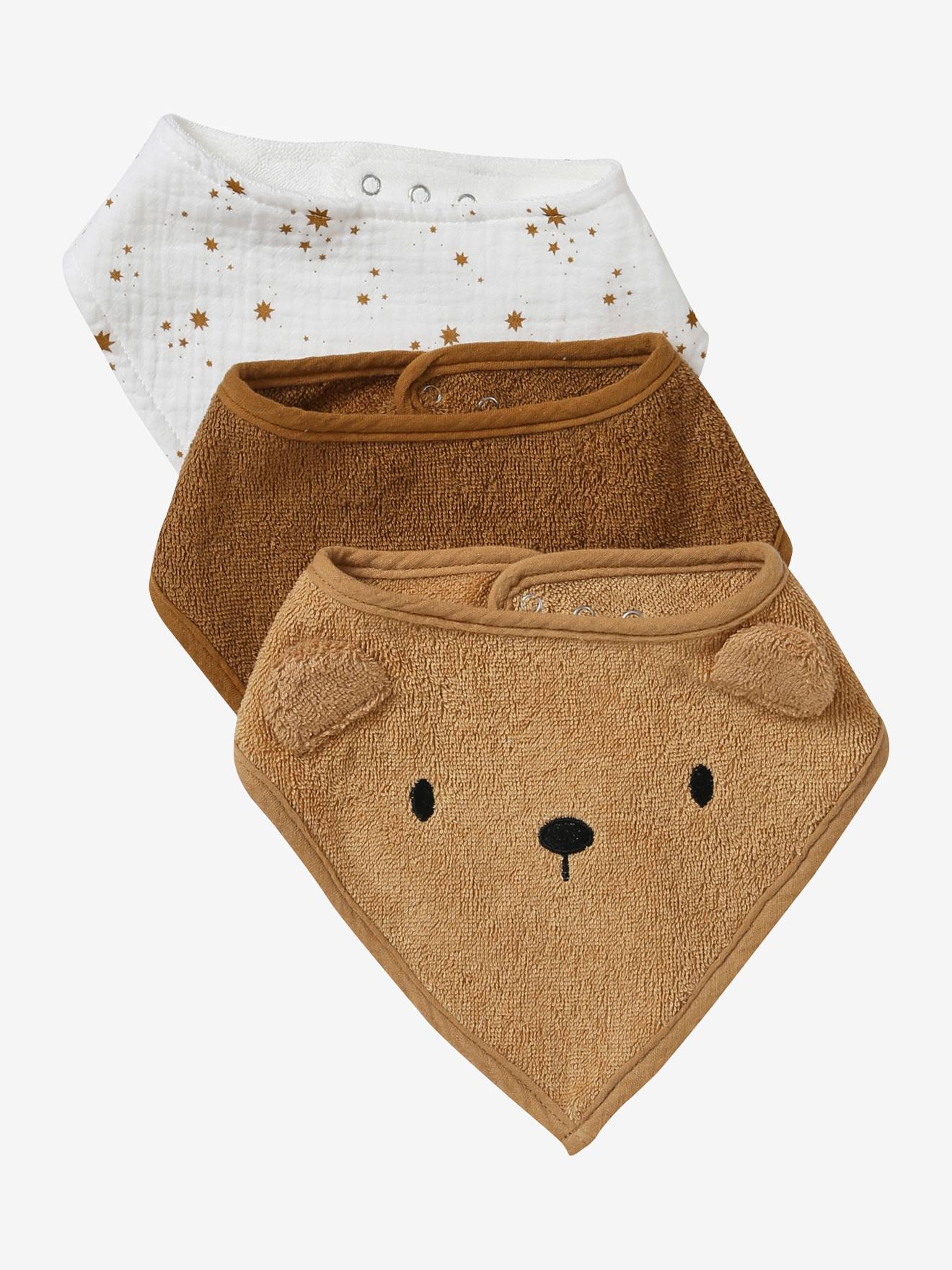 Bandana-Style Bibs in Terry Cloth & Cotton Gauze light solid with design