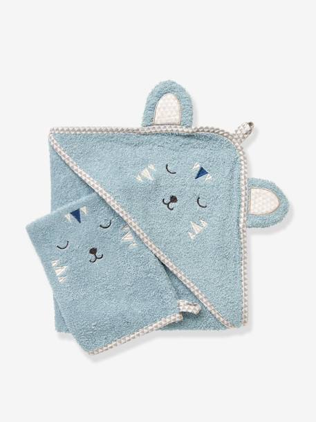 Baby Hooded Bath Cape With Embroidered Animals Blue Print Bedding Decor Vertbaudet