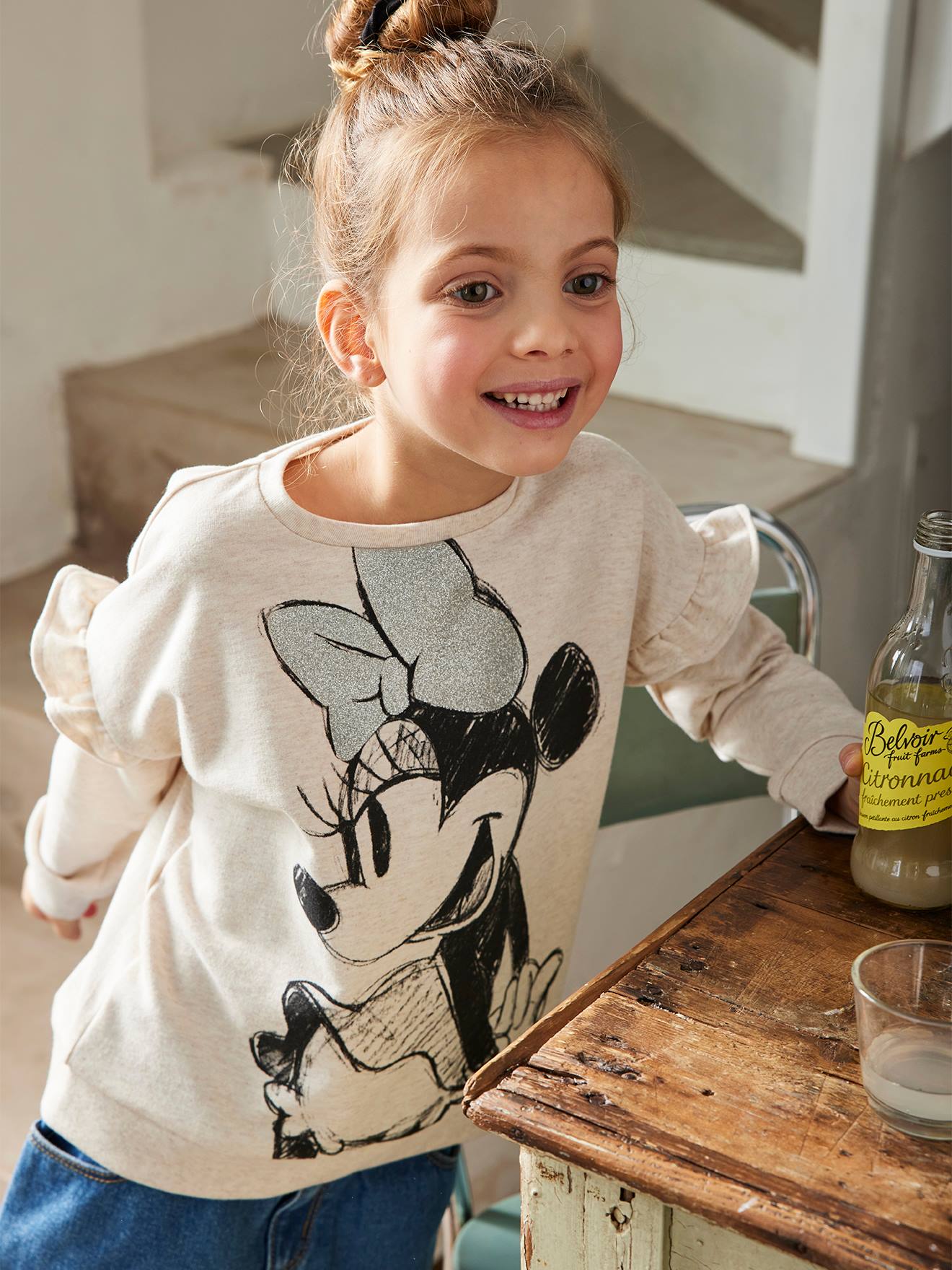 White/Black Hearts Design Sweatshirt for Girls Minnie Mouse Disney Long Sleeved Top 